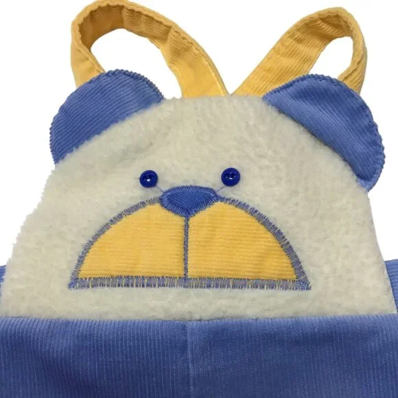 VTG HEALTH-TEX Baby Bib Overalls Bear Face Corduroy Blue Gold Straps 9M USA VBC - Picture 5 of 6